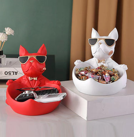 French Bulldog Storage Figurine Key Bowl and Organiser, Black