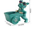 French Bulldog Wheelbarrow Storage Figurine and Key Bowl, Green