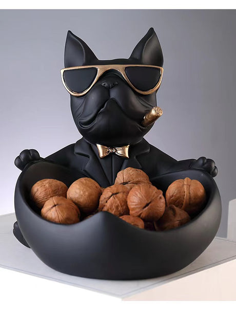 French Bulldog Wheelbarrow Storage Figurine and Key Bowl, Orange