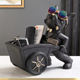 French Bulldog Wheelbarrow Storage Figurine and Key Bowl, Black