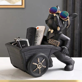 French Bulldog Wheelbarrow Storage Figurine and Key Bowl, Black