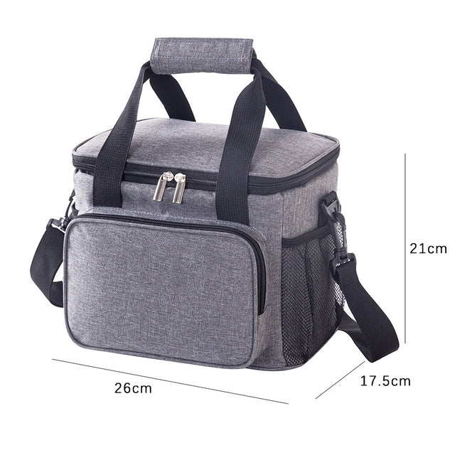 Grey compact 10 litre insulated lunch bag with shoulder strap
