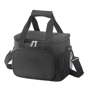 Black compact 10 litre insulated lunch bag with shoulder strap