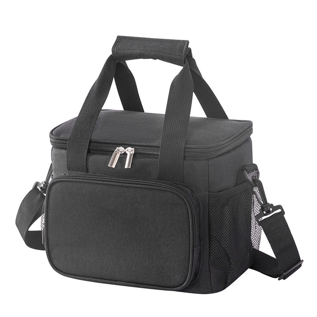 Black compact 10 litre insulated lunch bag with shoulder strap