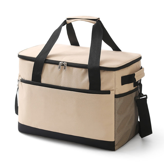 Beige 18 litre Oxford insulated cooler bag with shoulder strap
