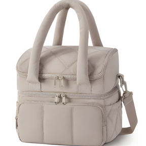 Lascaux quilted puffer insulated lunch bag in camel with carry handle