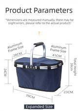 Foldable Insulated Picnic Basket With Zipper Lid & Handle - Modern Minimalist Large Capacity Thermal
