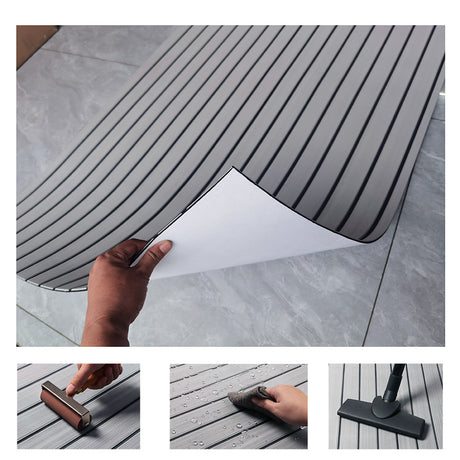 Non slip EVA foam marine decking sheet in grey with black stripes