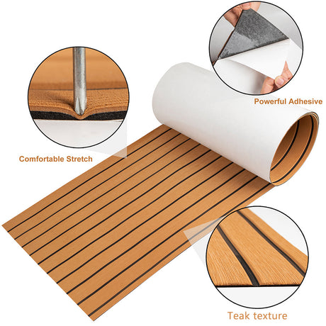 Teak EVA foam marine decking sheet in brown with black stripes