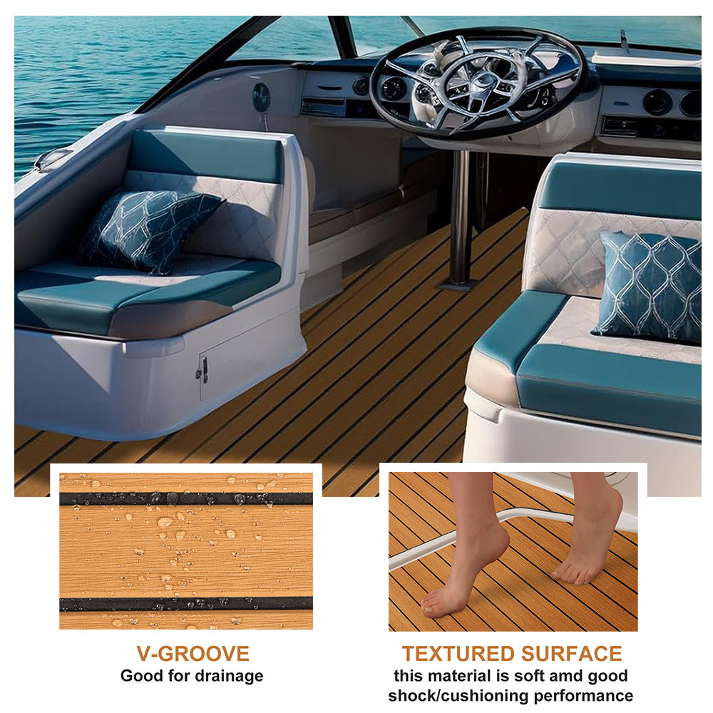 Teak EVA foam marine decking sheet in brown with black stripes
