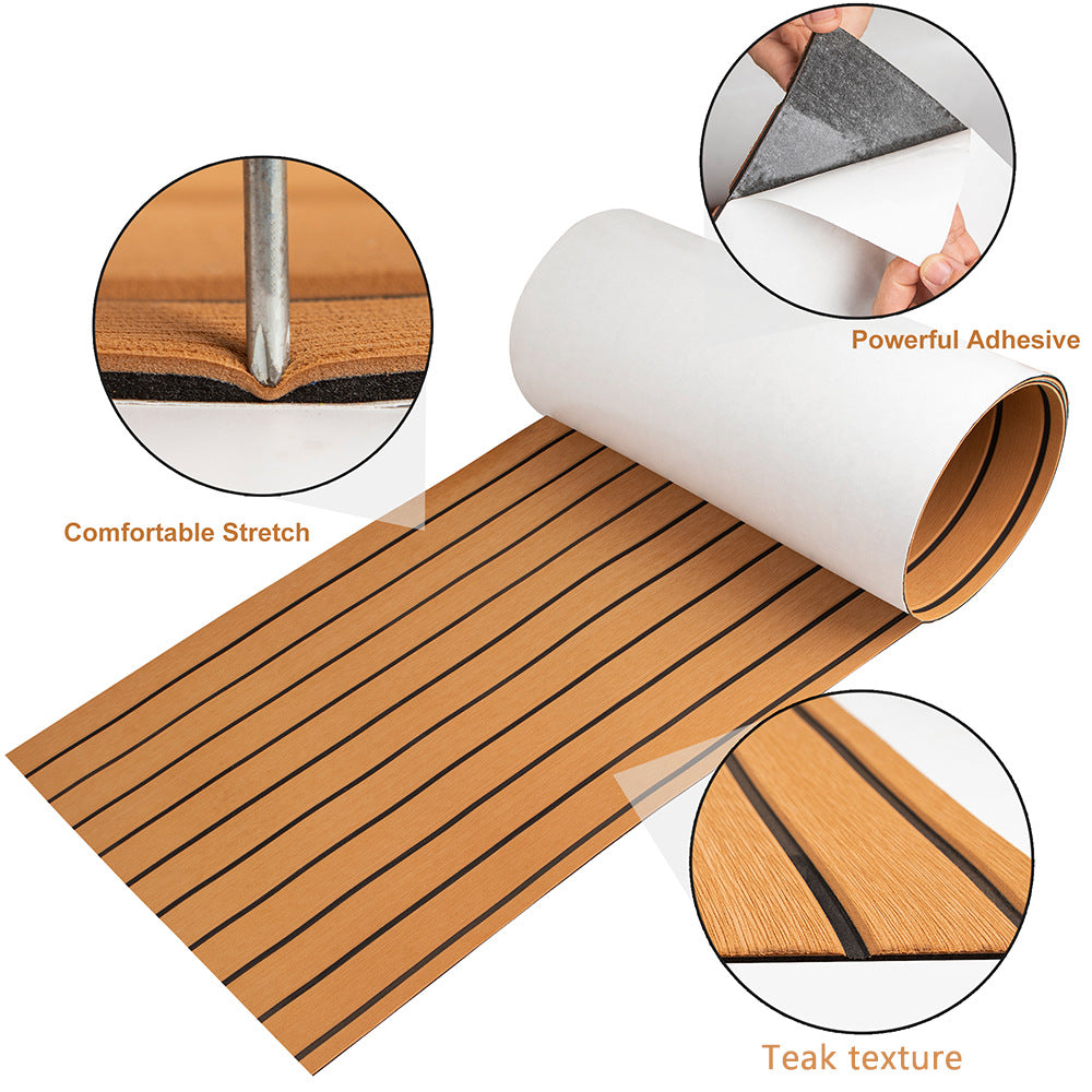 Faux Teak Marine Decking Mat, Brown 240x45cm