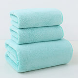 Six piece light green coral fleece towel set with two bath towels and four face towels