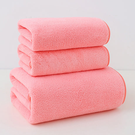 Pink coral fleece towel set with 2 bath towels and 4 face towels