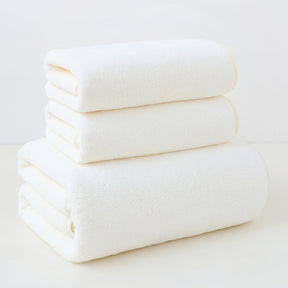 Beige coral fleece towel set of 6 with 2 bath towels and 4 face towels, folded