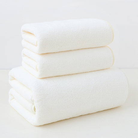 Beige coral fleece towel set of 6 with 2 bath towels and 4 face towels, folded