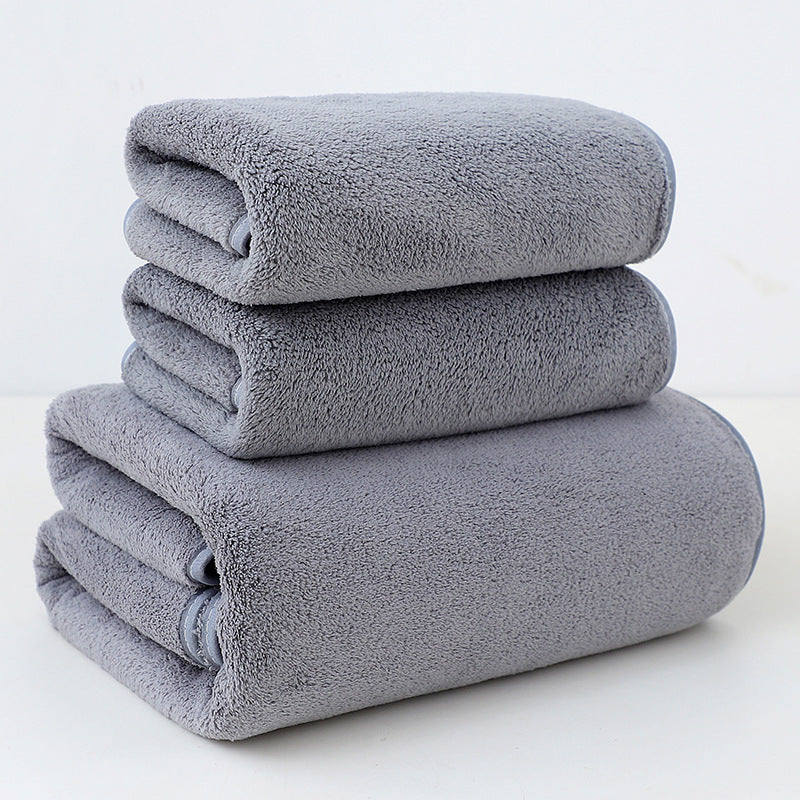 Grey coral fleece towel set of 6 with 2 bath towels and 4 face towels, folded