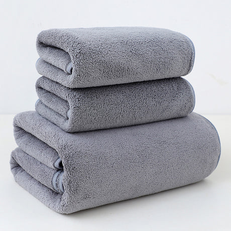 Grey coral fleece towel set of 6 with 2 bath towels and 4 face towels, folded