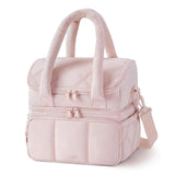 Montignac double layer quilted insulated lunch bag in pink with shoulder strap