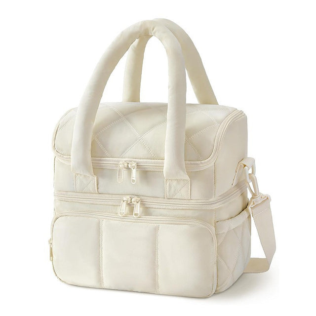 Montignac double layer quilted insulated lunch bag in beige with shoulder strap