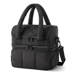 Montignac double layer quilted insulated lunch bag in black with shoulder strap