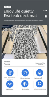 Camouflage Marine Decking Mat, Black and White 250x26cm