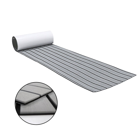 EVA faux teak marine decking mat in light grey with black lines