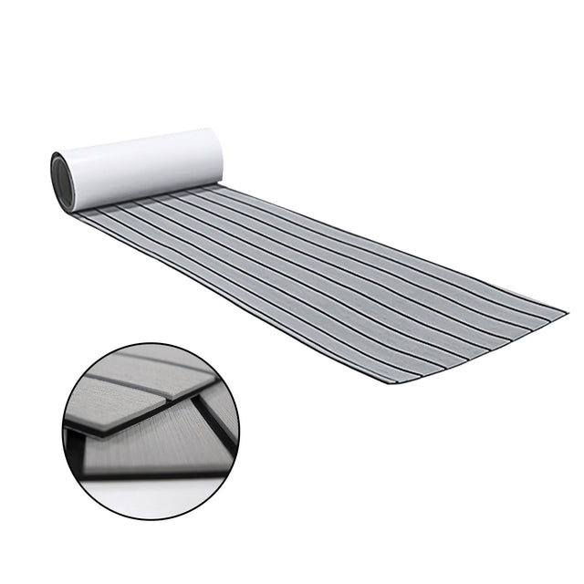 EVA faux teak marine decking mat in light grey with black lines