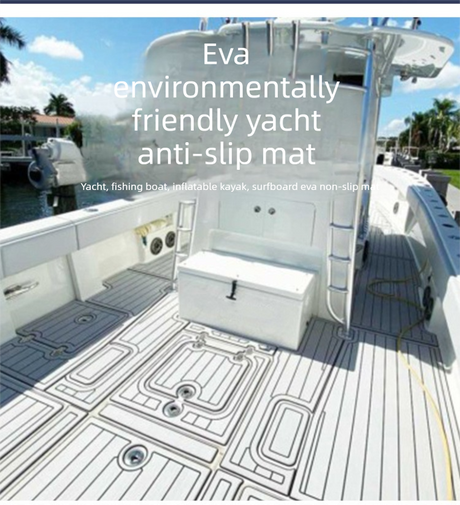 EVA faux teak marine decking mat in light grey with black lines