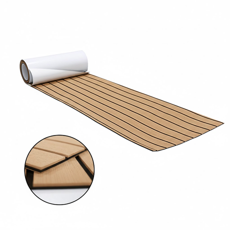 EVA faux teak marine decking mat in light brown with black lines