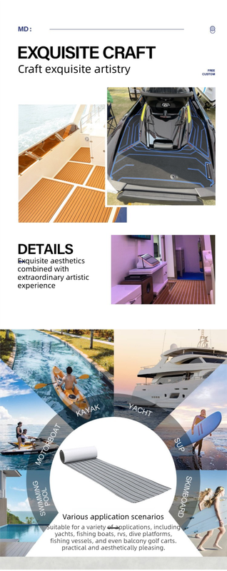 EVA faux teak marine decking mat in light brown with black lines