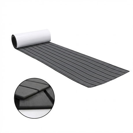 EVA faux teak marine decking mat in dark grey with black lines