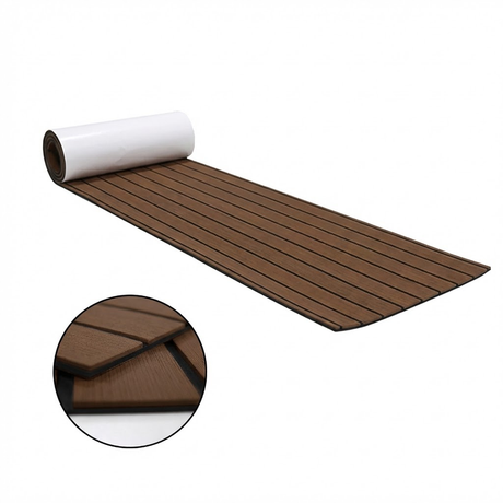 EVA faux teak marine decking mat in dark brown with black lines