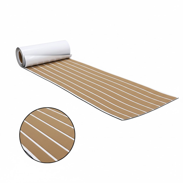 EVA faux teak marine decking mat in light brown with white lines