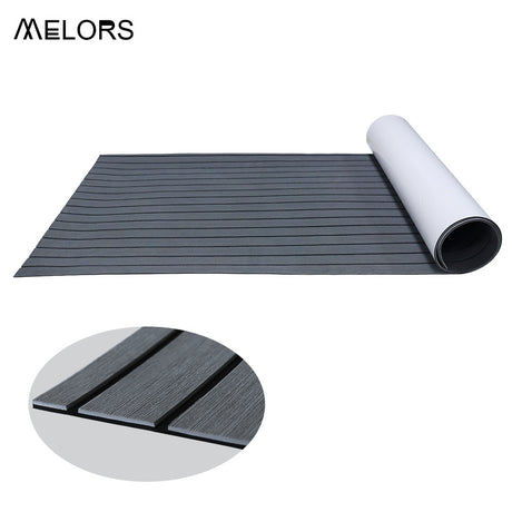 Faux Teak Marine Decking Mat, Dark Grey 240x45cm