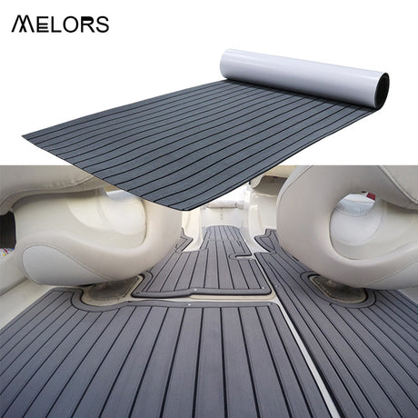 Faux Teak Marine Decking Mat, Dark Grey 120x30cm
