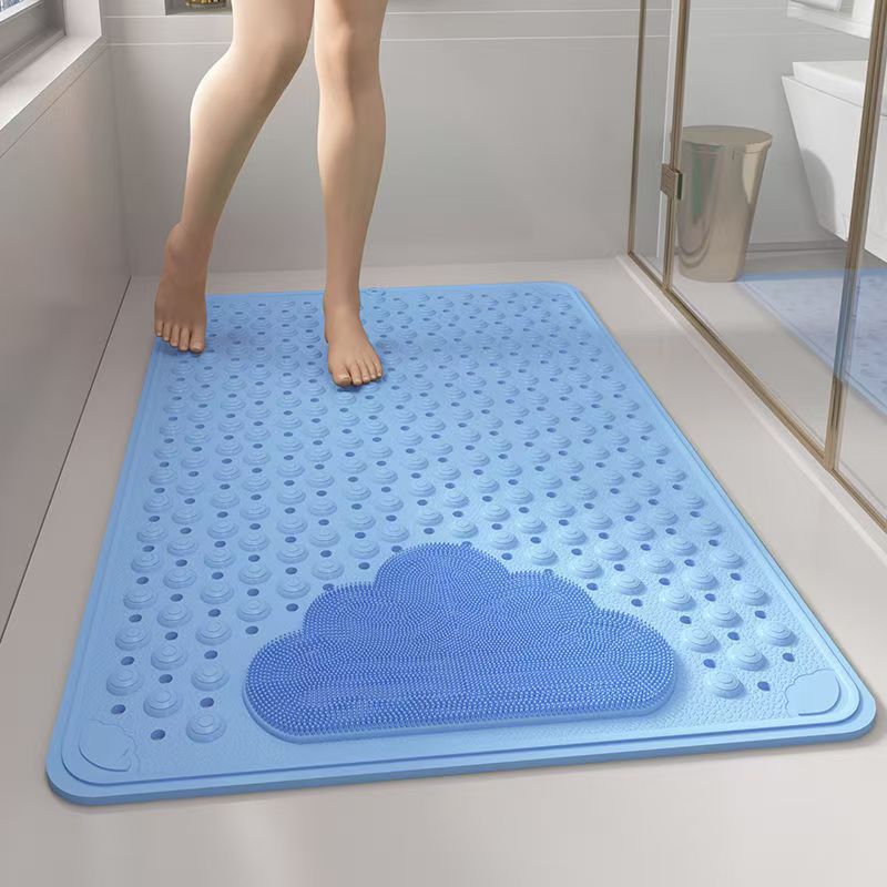 Blue bath tub mat with raised massage points, 86.5 x 53 cm, laid flat