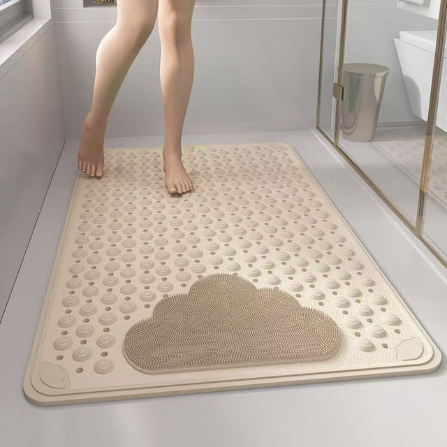 Khaki bath tub mat with raised massage points, 86.5 x 53 cm, laid flat