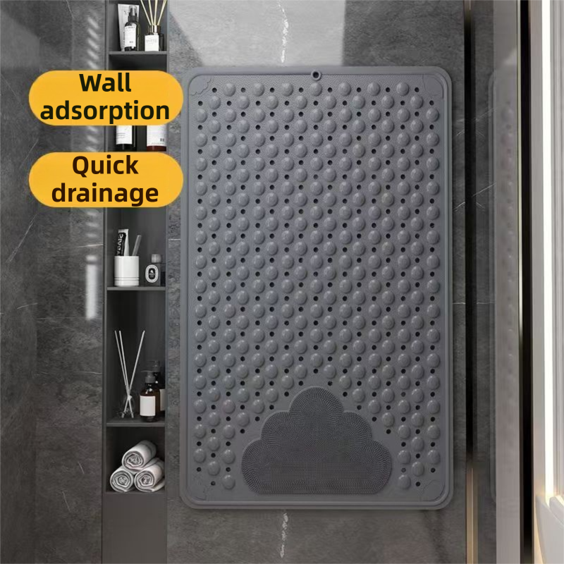 Khaki suction cup bath tub mat fitted inside a bath