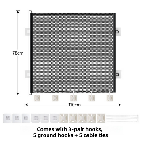 Black retractable mesh safety gate for babies and pets