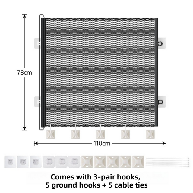 Black retractable mesh safety gate for babies and pets