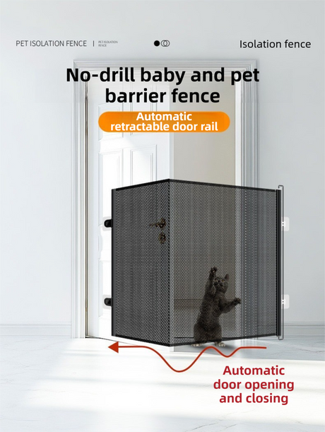 Retractable mesh safety gate extended across a doorway