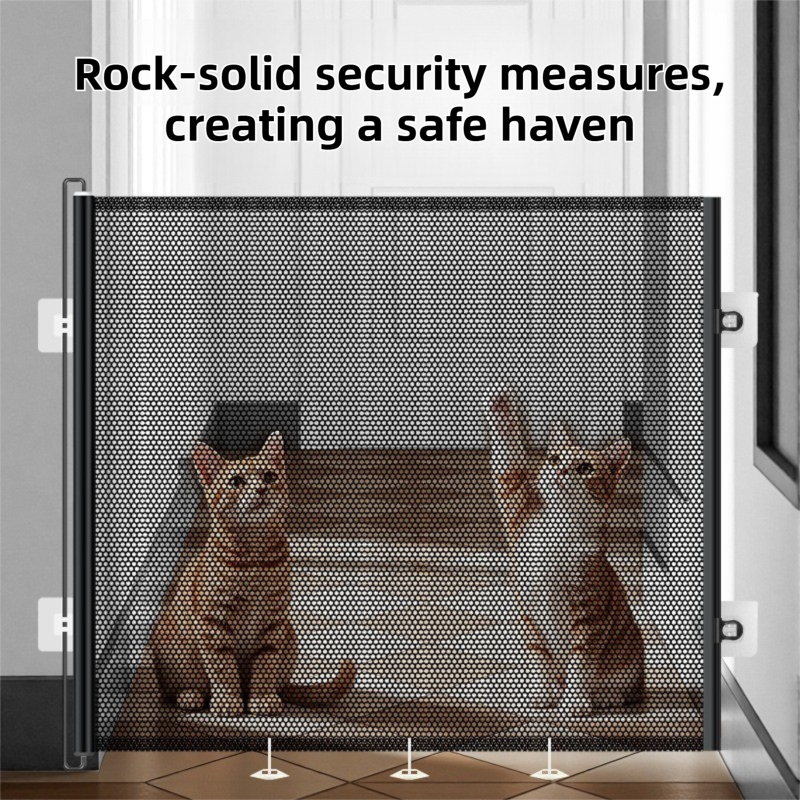 Retractable Mesh Safety Gate, No Drill 150cm Wide 78cm Tall Black