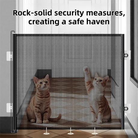 Retractable Mesh Safety Gate, No Drill 150cm Wide 78cm Tall Black