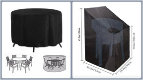 Round Table and Lounge Chair Cover Set, Black 230cm 2pcs