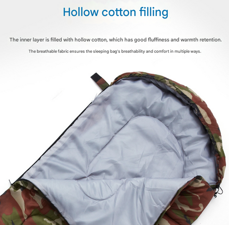 Ultra lightweight compact sleeping bag in camouflage