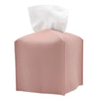 Pink PU leather foldable tissue box cover holding a paper roll