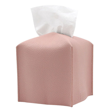 Pink PU leather foldable tissue box cover holding a paper roll