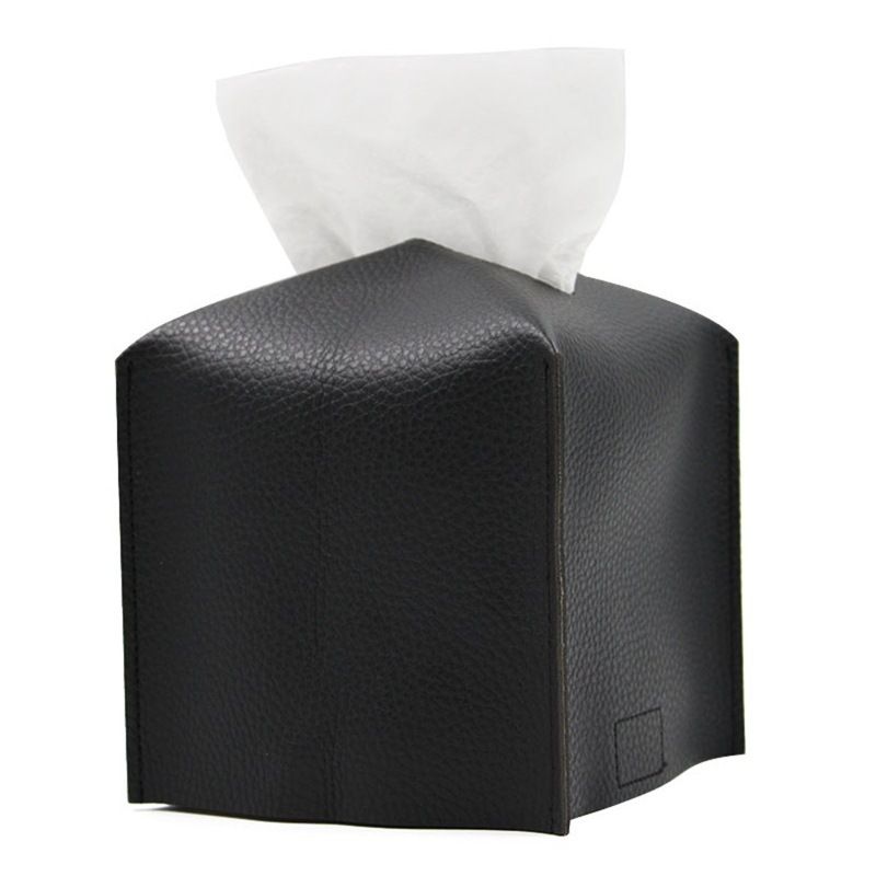 Black PU leather foldable tissue box cover holding a paper roll