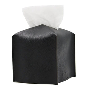 Black PU leather foldable tissue box cover holding a paper roll