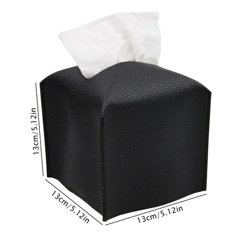 Black rectangular tissue cover folded flat to show its space saving design